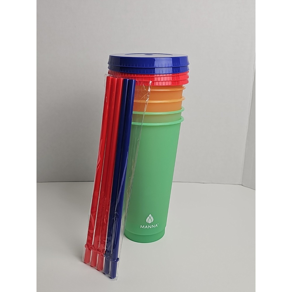 Manna Color Changing 24 oz Plastic Tumblers with Lids and Straws (Set of 5)